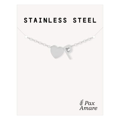 Letter P Armband Zilverkleurig - Stainless Steel - Initiaal & Hartje Hanger - Initialen Armband op Cadeau Kaartje - Pax Amare - 15,5cm + 5cm verstelbaar