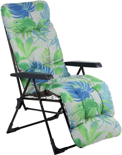 KADAX Tuinstoel met verstelbare rugleuning, relaxstoel van gepoedercoate stalen constructie, inklapbaar, klapstoel met draagvermogen tot 110 kg, ligstoel met kussen (L rechthoekig, groen/blauw)