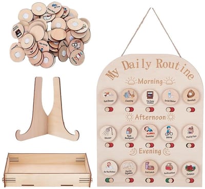 Dailygoods- Dagschema Antiek Wit - Houten Dagplanning - Visueel Tijdschema - Ophangbaar - 6 Stuks - Compact 356 x 300 x 39 mm - Routinebord