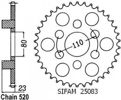 Couronne de transmission Sifam pour moto Aprilia 125 F40 1991 à 1992 38 dts P520