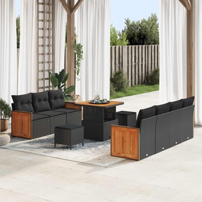vidaXL - Tuinbank - Set - 10 - st - 9-Aantal - zitplaatsen - Zwart