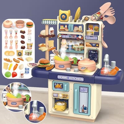 Kinderen speelhuis keuken speelgoed set/simulatie spray water mini servies keukentafel/kinderspeelgoed/vakantie verjaardagscadeau Blauw