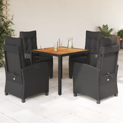 vidaXL - 5-delige - Tuinset - met - kussens - poly - rattan - zwart