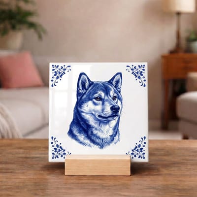 Delftsblauw Tegeltje 11x11 Shiba Inu – Cadeau voor Hondenliefhebber of Baasje