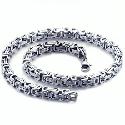 Koningsketting Heren Zilver Kleurig - Staal - 5mm - Byzantijnse Stijl - Dubbele Schakels - Kettingen - Papa Cadeau Voor Mannen - Vaderdag