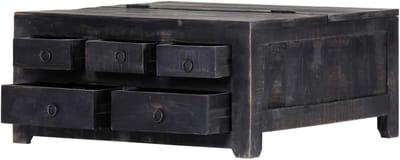 Vierkante salontafel - Balkontafel lage tafel - Woonkamer opbergen - Massief mangohout - 65 x 65 x 30 cm - Zwart
