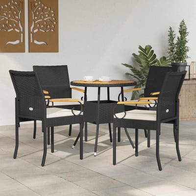 vidaXL - Tuinstoelen - 4 - st - Zwart - en - Crème - Wit - Poly - Rattan - en - Acacia