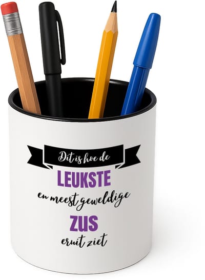 Hacebo® - Leukste zus eruit ziet Pennenbakje - Zus - beste zus - pennenhouder - verjaardagscadeau - cadeau voor zus - gift - kado - Pennenbakje zwart
