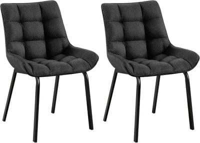 CLP Saranda Set van 2 eetkamerstoelen - klassiek - met zwart metalen frame - met rugleuning - Stof/titanium grijs