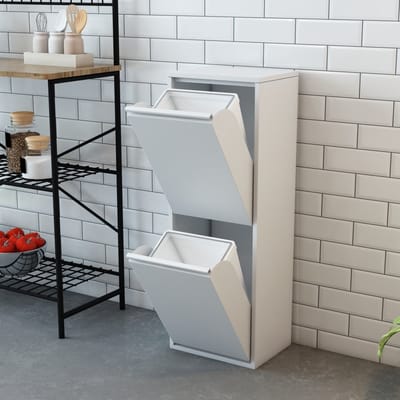 Afvalscheidingskast Sollentuna met 2 vakken wit 93x33x25 cm [en.casa]