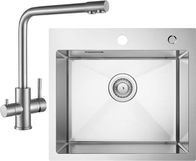 CECIPA max Spoelbak Keuken 50x45CM - Spoelbakken met Kraangat - Spoelbakken Keuken Met 3 Wege Keukenkraan - Wasbak Keuken - Enkele Spoelbak - Spoelbakken met afdruip - RVS