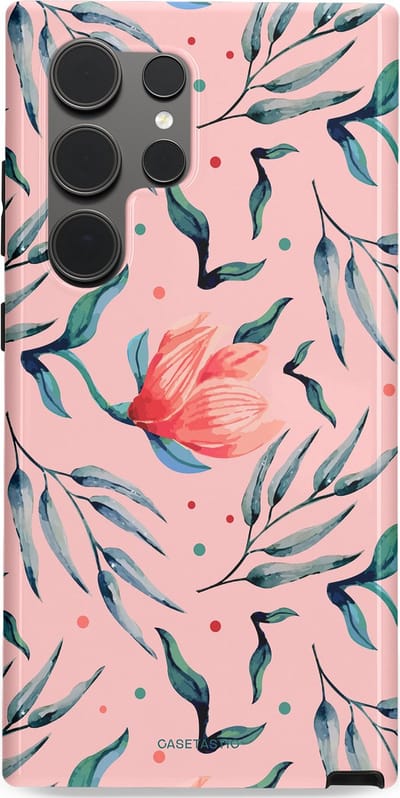 Casetastic hoesje geschikt voor Samsung Galaxy S24 Ultra - Dubbellaagse bescherming - Roze Bloemen en Takken - Fashion Case - Lichtroze Zilver Perzik