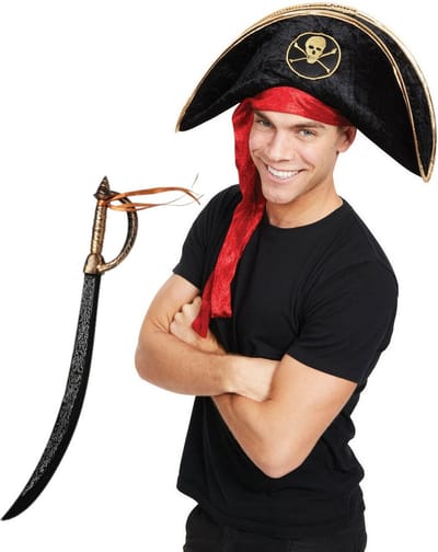 Rubies Carnaval verkleed piraten hoed - zwart - met piratenzwaard 68 cm - Piraten party accessiores - volwassenen