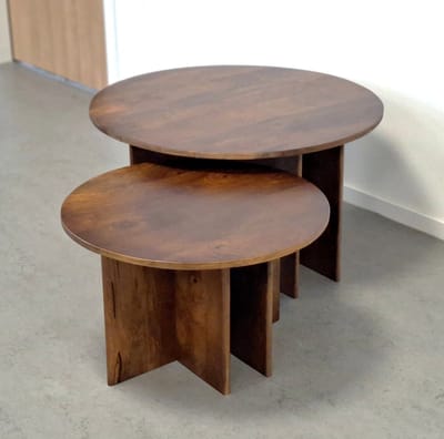 Salontafels rond set 60 en 80cm Japandi walnoot mangohout