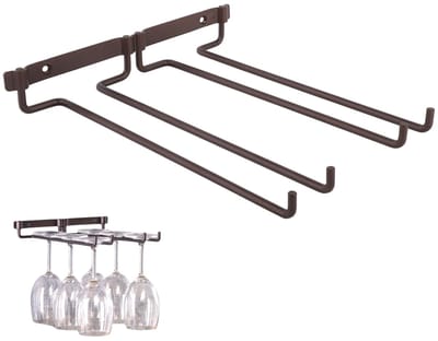Wijnrek, Dubbele Laag Stengel Houder voor 6 Glazen, Antieke Bronzen Ijzeren Hangende Cup-display voor Pub & Woningdecoratie