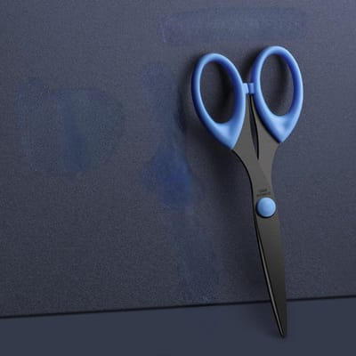 Schaar met roestvrijstalen blad, scherpe huishoudelijke handgemaakte papiersnijschaar, kantoorbenodigdheden, papiersnijder blauw