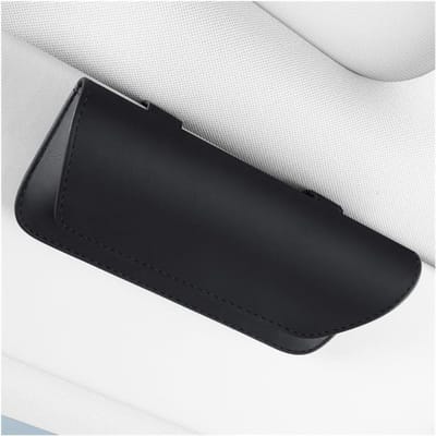 JNNJ Universele auto zonnebriletui voor zonnebrillen voor zonneklep, multifunctioneel leer voor auto, accessoires voor de meeste modellen (zwart)
