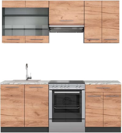 Vicco Fame-Line Complete keukeneenheid – 200 cm, WB Marmer Eik goud/antraciet
