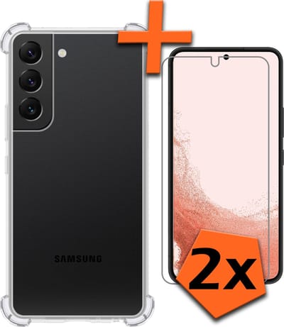 Hoes - Met Screenprotector - 2 Stuks - Geschikt voor Samsung Galaxy S22 - Sterk & Shockproof - Siliconen Case - Back Cover - Telefoon Hoes - Shock Proof - Transparant