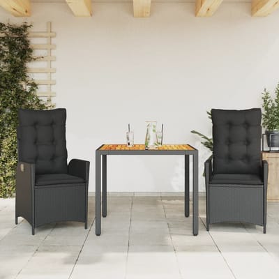 vidaXL - 3-delige - Tuinset - met - kussens - poly - rattan - zwart