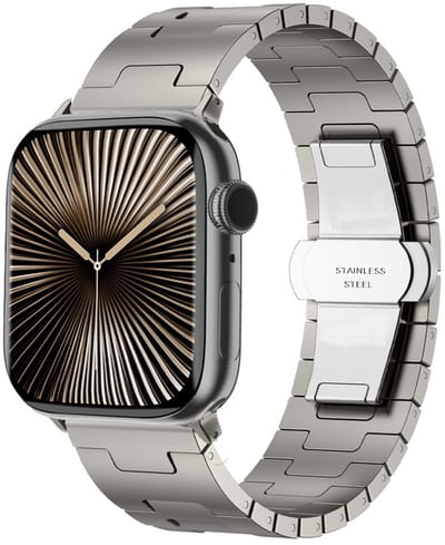 RVS schakel bandje - geschikt voor Apple Watch 1/2/3/4/5/6/7/8/9/10/11/ SE (1,2,3) met maat 38 mm / 40 mm / 41 mm en 42 mm (Watch 10/11) - vlindersluiting - titanium