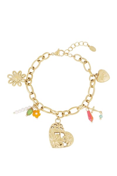 Link armband met grote bedels - Verkleurt niet - Roestvrij staal - Goud - Goudlief.nl