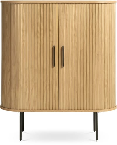 Olivine Lenn Houten Kast Naturel - Ovaal - met Schuifdeuren - Verstelbare Planken - Zwarte Metalen Poten - Dressoir - 100 x 40 x 118 cm