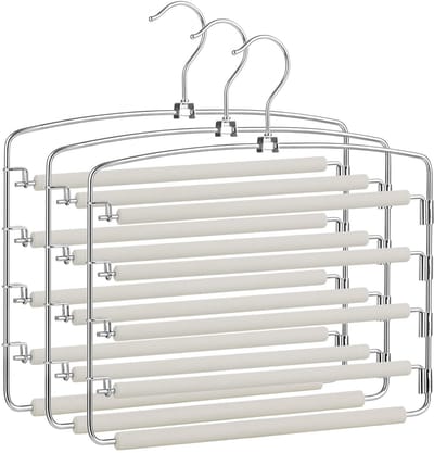 Unyqoos ® Ruimtebesparende Metalen Broekhangers Set van 3 met Antislip Bekleding en Draaibare Stangen voor Kleding