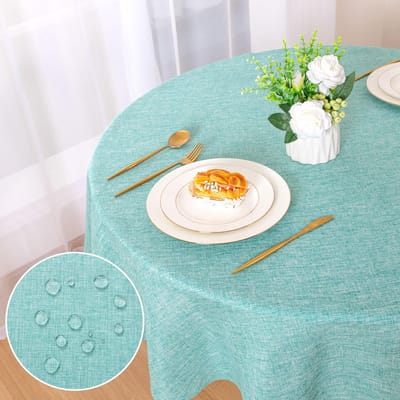 Unyqoos ® Stijlvol Ronde Tafelkleed in Linnenlook voor Binnen- en Buitengebruik, Waterafstotend en Onderhoudsvriendelijk