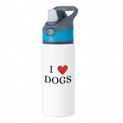 Hacebo® - I love dogs waterfles met rietje blauw - Honden - cadeau honden liefhebber - cadeau - dog lover - water fles - 650ML