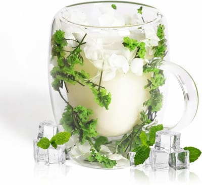 Dried Flower Glas Mok 350ml, Creatieve Bloemen Glasbekers voor Latte, Koffie, Cappuccino en Heerlijke Dranken, Perfecte Cadeaus voor Vrouwen, Zussen en Vriendinnen