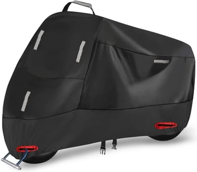 Waterdichte Motorhoes voor Buiten, Bescherming tegen Regen, UV en Stof met Reflecterende Strips en Beveiligingsgaten, Geschikt voor Motor, Scooter en Moped (L:220 x 95 x 110cm)