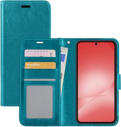 Hoesje - Met Pasjeshouder - Geschikt voor Samsung Galaxy A56 - Luxe Bookcase Portemonee - Flip Case - Kunstleer Book Case - Flipcase - Book Cover - Walletcase - Portemonneehoes - Turquoise