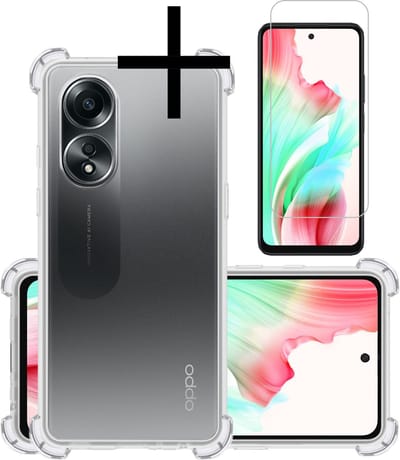 Hoesje - Met Screenprotector - Geschikt voor OPPO A58 - Sterk & Shockproof - Siliconen Case - Back Cover - Telefoon Hoes - Shock Proof - Transparant