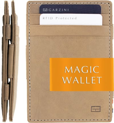 Garzini Portemonnee Heren, Leren Pasjeshouder RFID, Kaarthouder voor 10 Pasjes, Compacte Magic Wallet, Echt leer Portefeuille, Grijs
