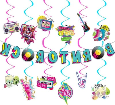 90s Party Decorations Born to Rock Ceiling Hanging Swirl Streamers 13 Pieces Music Theme Banner Garland for 90s - ShopVlot