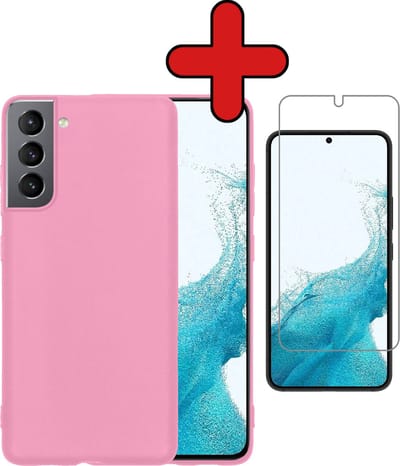 Hoesje - Met Screenprotector - Geschikt voor Samsung Galaxy S22 - Sterk & Shockproof - Telefoon Hoes - Back Cover - Siliconen Case - Telefoonhoes - Lichtroze