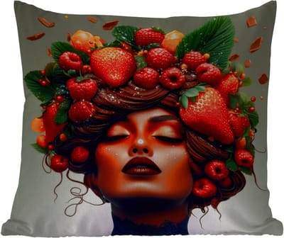 Sierkussen Buiten - Vrouw - Chocolade - Frambozen - Aardbeien - Koekjes - 60x60 cm - Weerbestendig