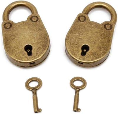 Vintage Antieke Mini Hangsloten met Sleutel - Bronzen Padlocks Set van 2 voor Decoratie en Beveiliging
