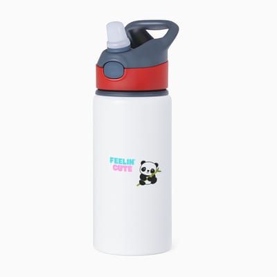 Hacebo® - feelin cute panda waterfles met rietje rood - Panda - panda liefhebbers - verjaardag - dieren liefhebbers - cadeau - kado - geschenk - verjaardagscadeau - water fles - 650ML