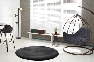 Lalee Heaven - Ronde Vloerkleed - Tapijt – Karpet - Hoogpolig - Superzacht -comfy Fluffy - rabbit fur- 120x120 cm Rond zwart
