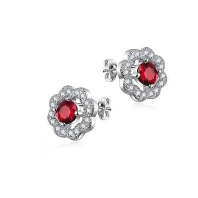 Aramat Jewels | Oorbellen | Rode Zirkonia Dames Oorbellen - Zilver 925 | Rood | |10mm | Zilver | Volwassenen | Verkleurd niet