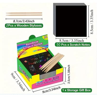 Kaarten 50/100-Delige Kras Kunst Kit met Regenboog Magisch Papier Tape 2 Bamboe Pennen Zwart Kraspapier Kerst Verjaardag Cadeau