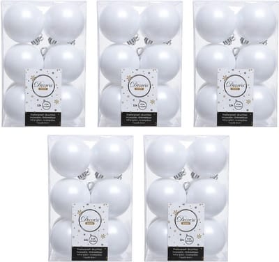 Decoris kerstballen - 60x st - wit - 6 cm - kunststof - mat en glans - kerstversiering
