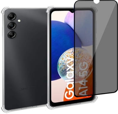 Geschikt voor Samsung A14 5G Hoesje + Privacy Screenprotector – Privé - Gehard Glas Cover