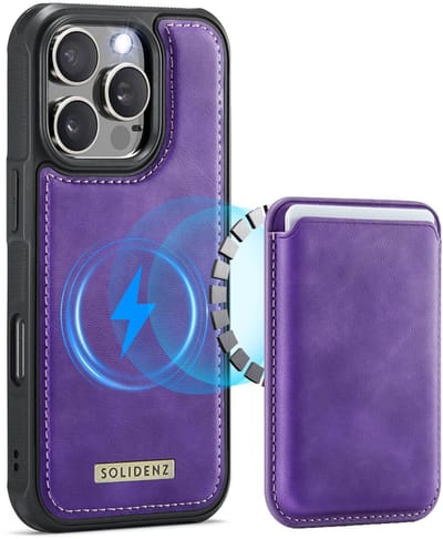 Solidenz Luxe Wallet geschikt voor iPhone 16 Pro hoesje - Magnetische Pasjeshouder - Geschikt voor MagSafe - Schokbestendig - Paars