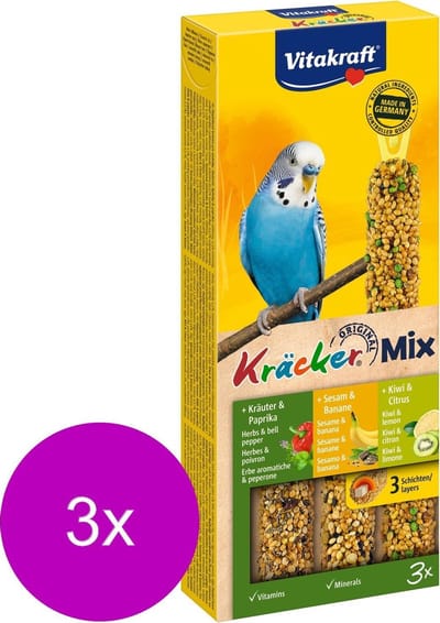 Vitakraft Parkiet Kracker 3 stuks - Vogelsnack - 3 x Kiwi&Vijg&Banaan