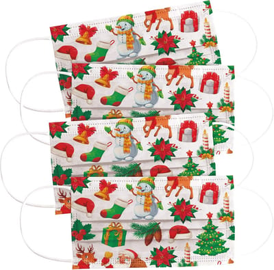 Mondmaskers voor Kinderen - 4 Stuks, 3-Laags Gezichtsmasker voor Kerstmis