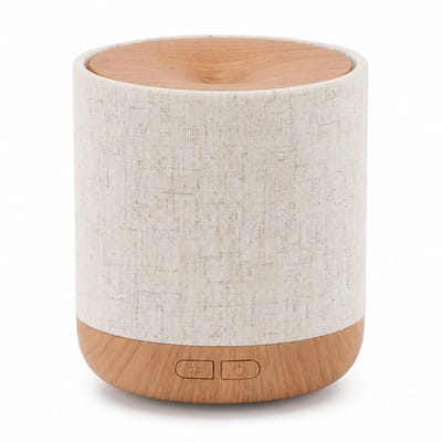 Gloovon® - Aroma Diffuser - Luchtbevochtiger - Aroma Vernevelaar - 200ml met Stoffen Bekleding en Nachtlampje - Lichtbruin