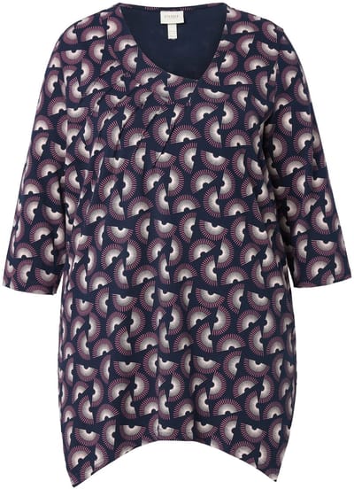Ulla Popken - Dames - Shirt A-lijn V-hals 3/4-mouwen biologisch katoen - Marine - Maat 42+